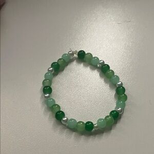 Green Beaded Bracelet with Silver Accents - Women Jewelry